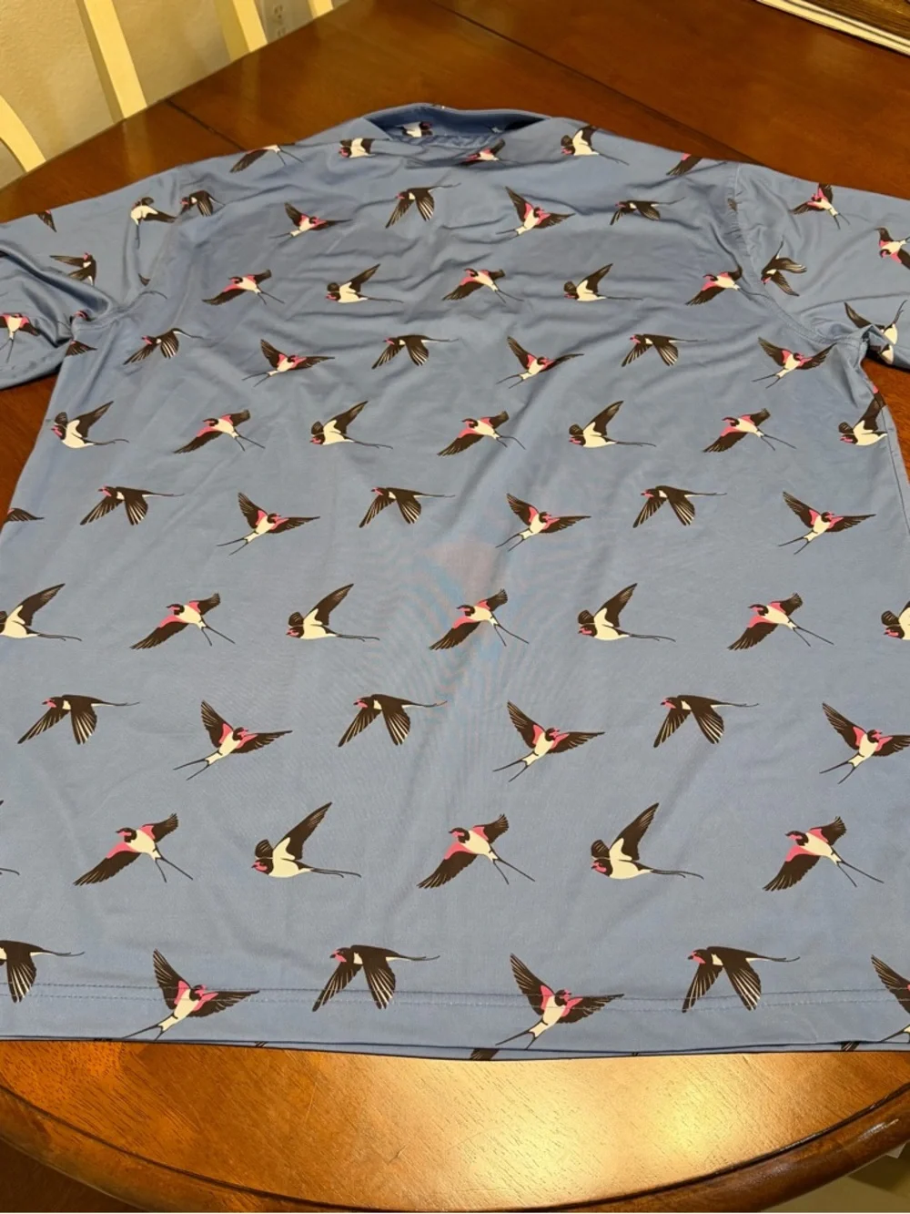 Waggle Polo Shirt Mens 2XL AOP Blue Novelty Birds Print Golf Stretch Outdoors - Picture 7 of 8